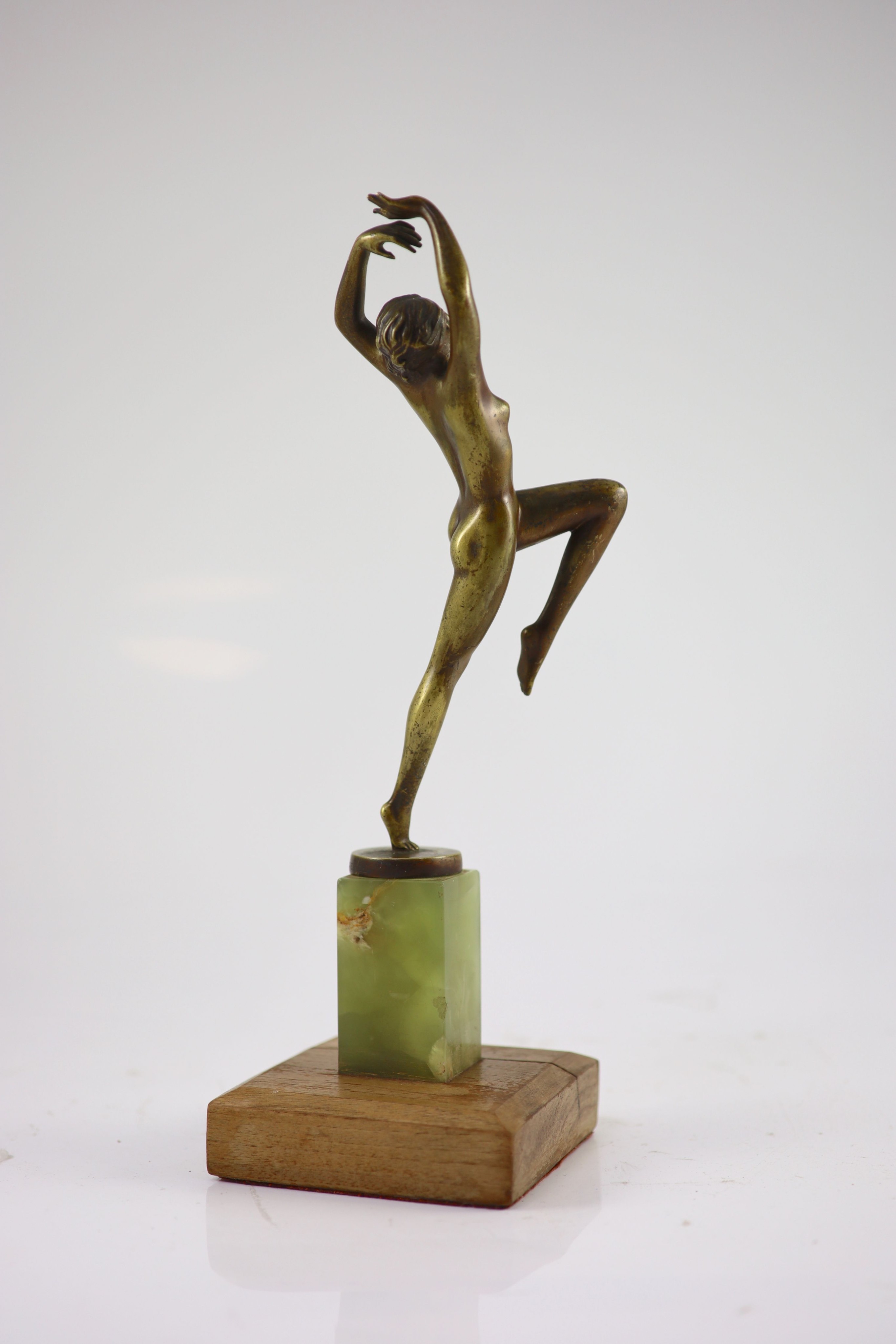 Josef Lorenzl , an Art Deco bronze figure of a dancing girl, Total height 34 cm